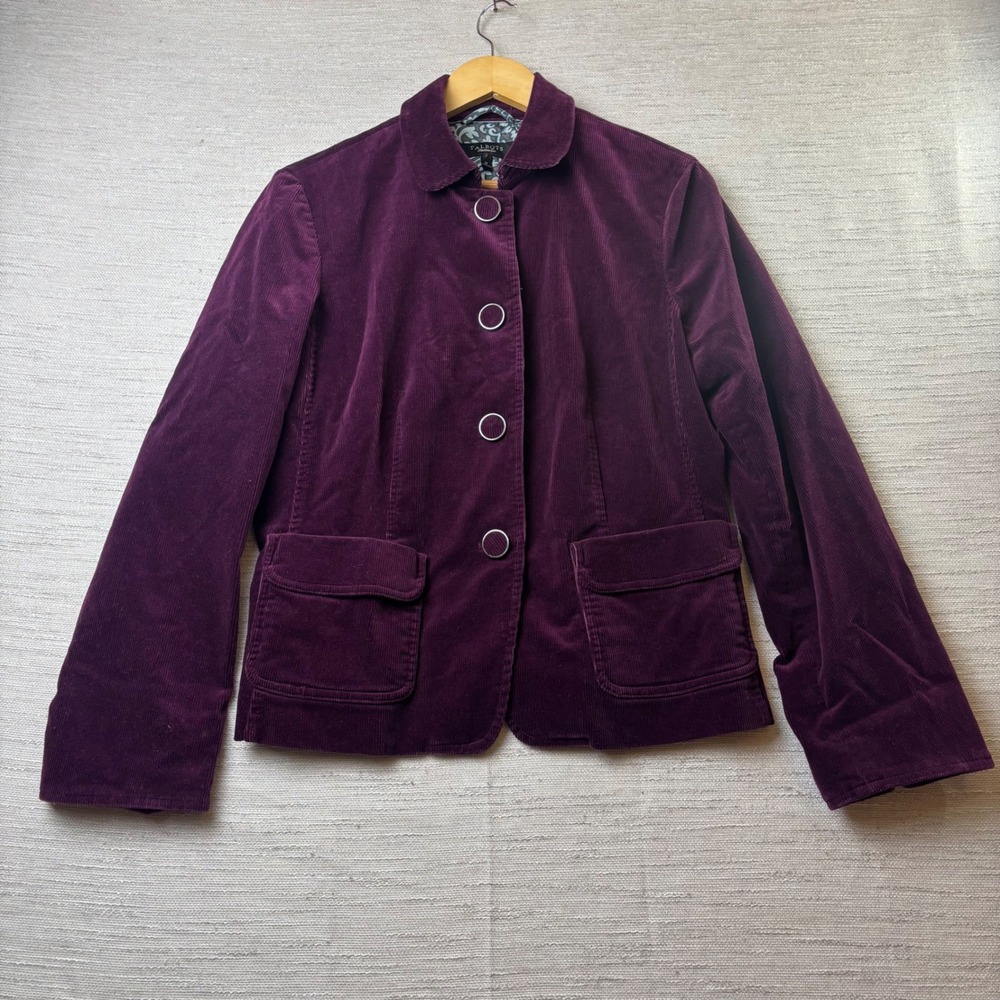 Talbots Purple Corduroy Jacket Womens 12 Button Front Paisley Lined Blazer Plum